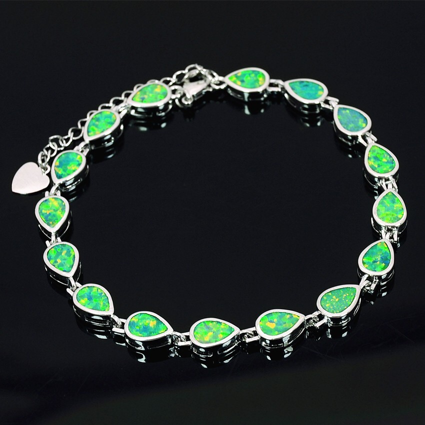 Hawaii Green Opal Water Drop Bracelet 925 Sterling Sliver Jewelry For Women Girl