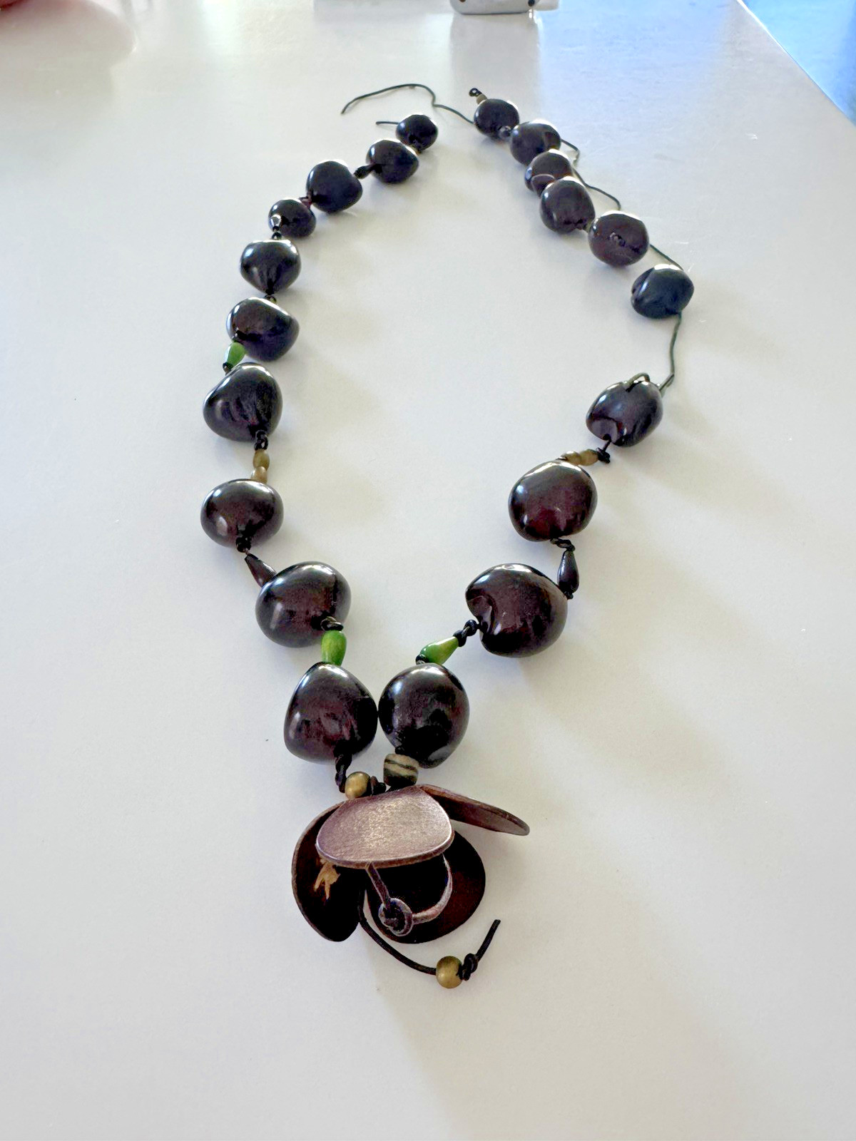 Vintage HENRY BEGUELIN – Dark Brown & Green Bead & Flower Broken Necklace