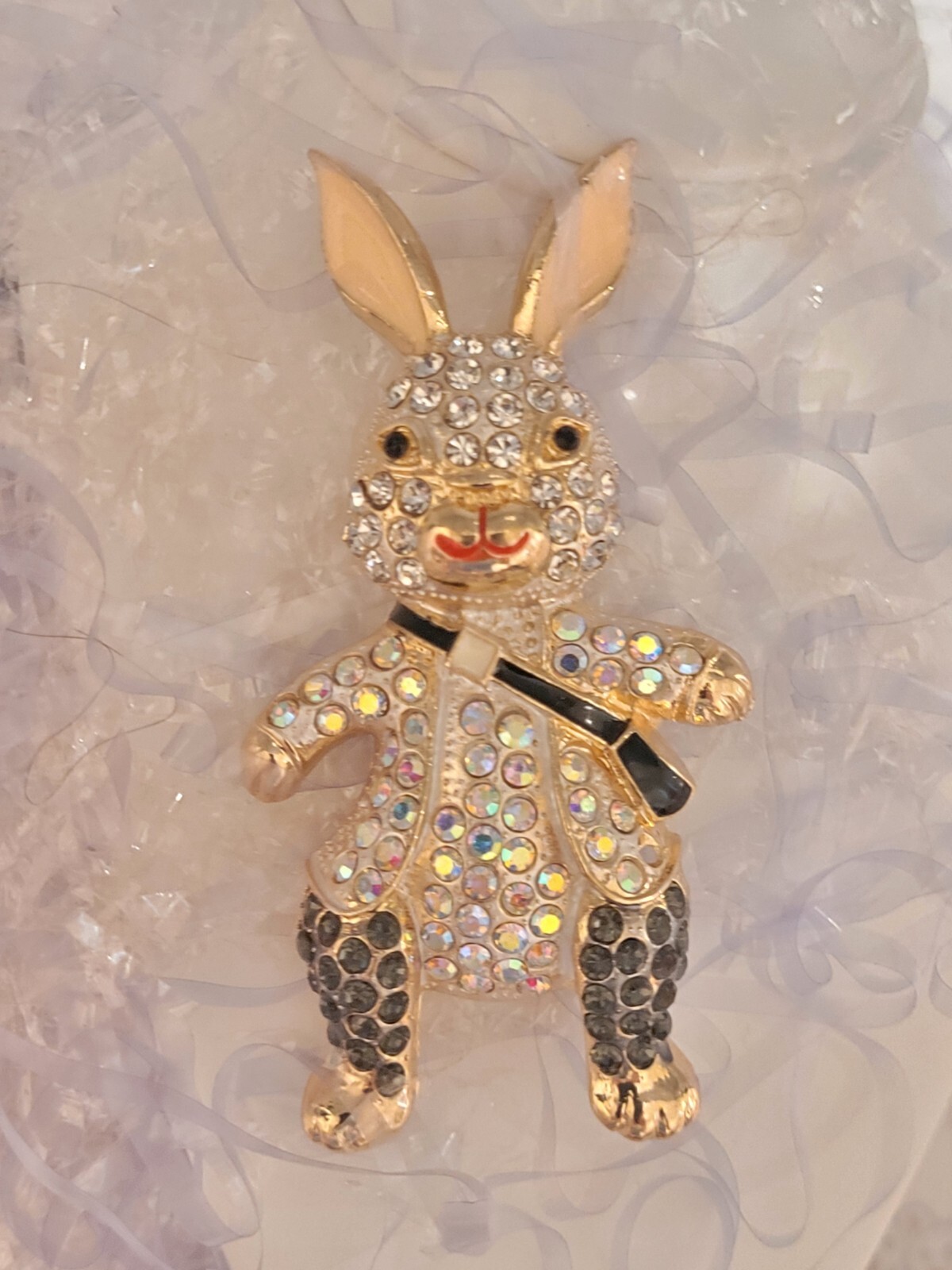 Betsey Johnson PETER GARDEN Rabbit EASTER BUNNY CRYSTAL Necklace /PIN Brooch