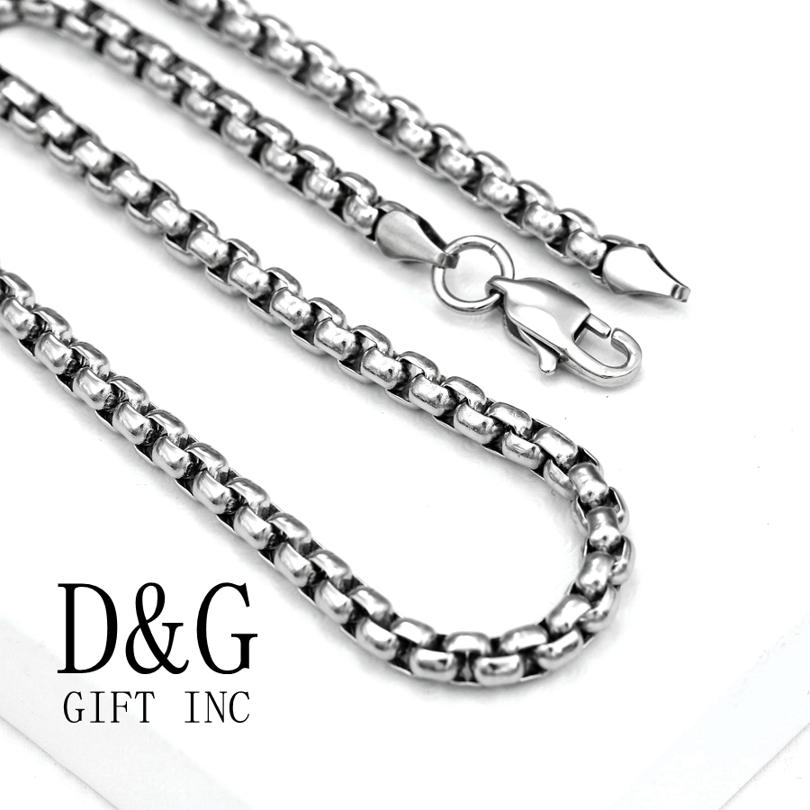 DG Men’s 20″ Stainless Steel 3mm Tiny Round Box Chain Unisex High Polish + Box