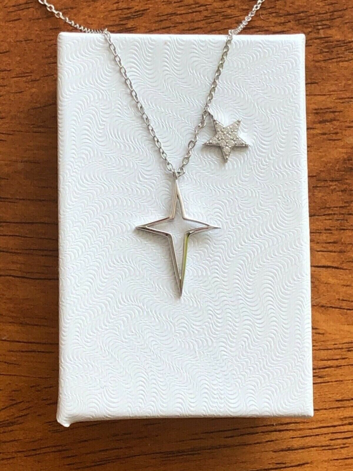 Star & North Star Pendant Necklace Sterling Silver 925 CZ Women 7mm/19mm(0.75″)