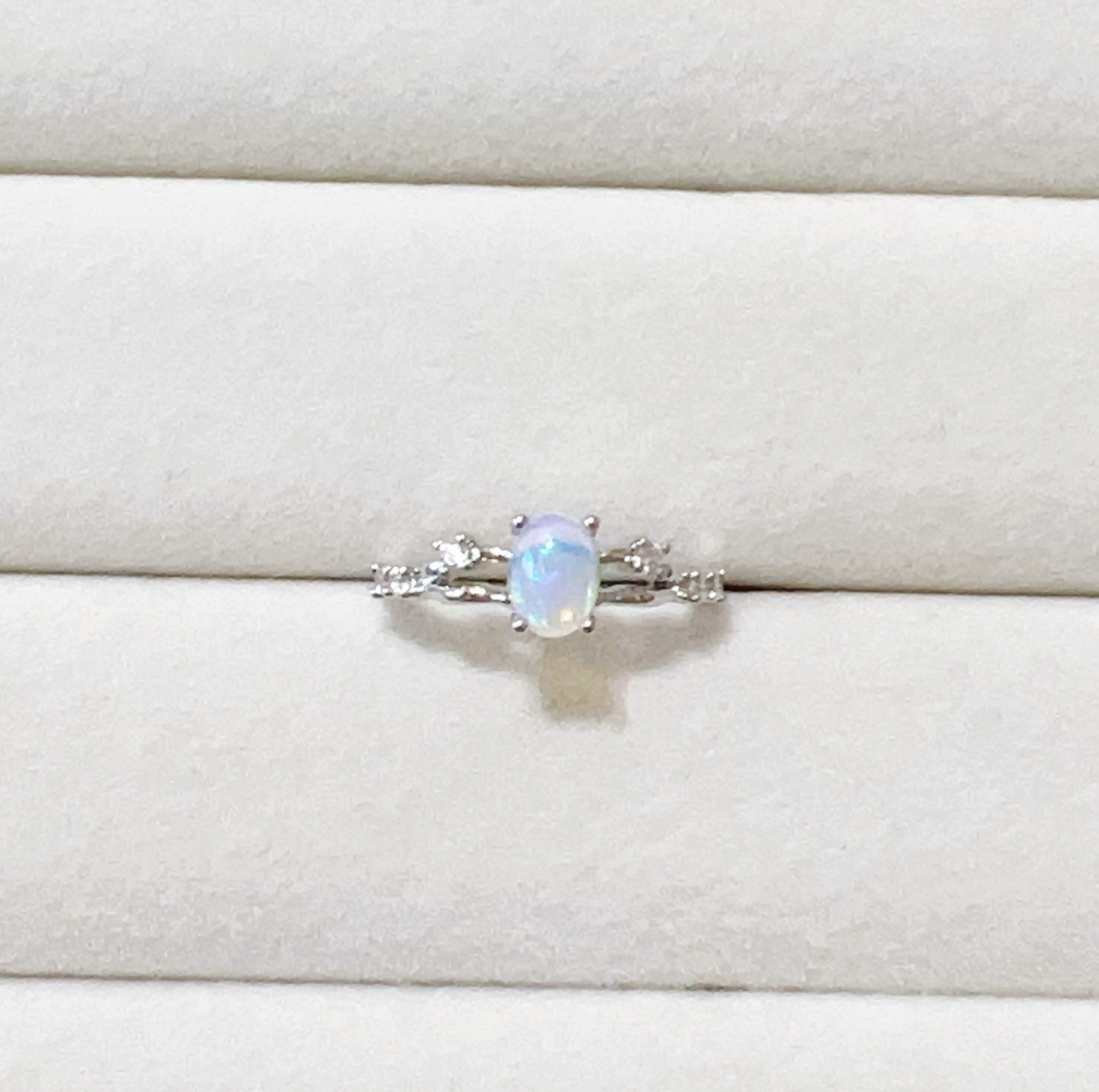 Natural Fire Opal Adjustable Ring | Silver Plated OneSize | Dainty Gemstone Ring