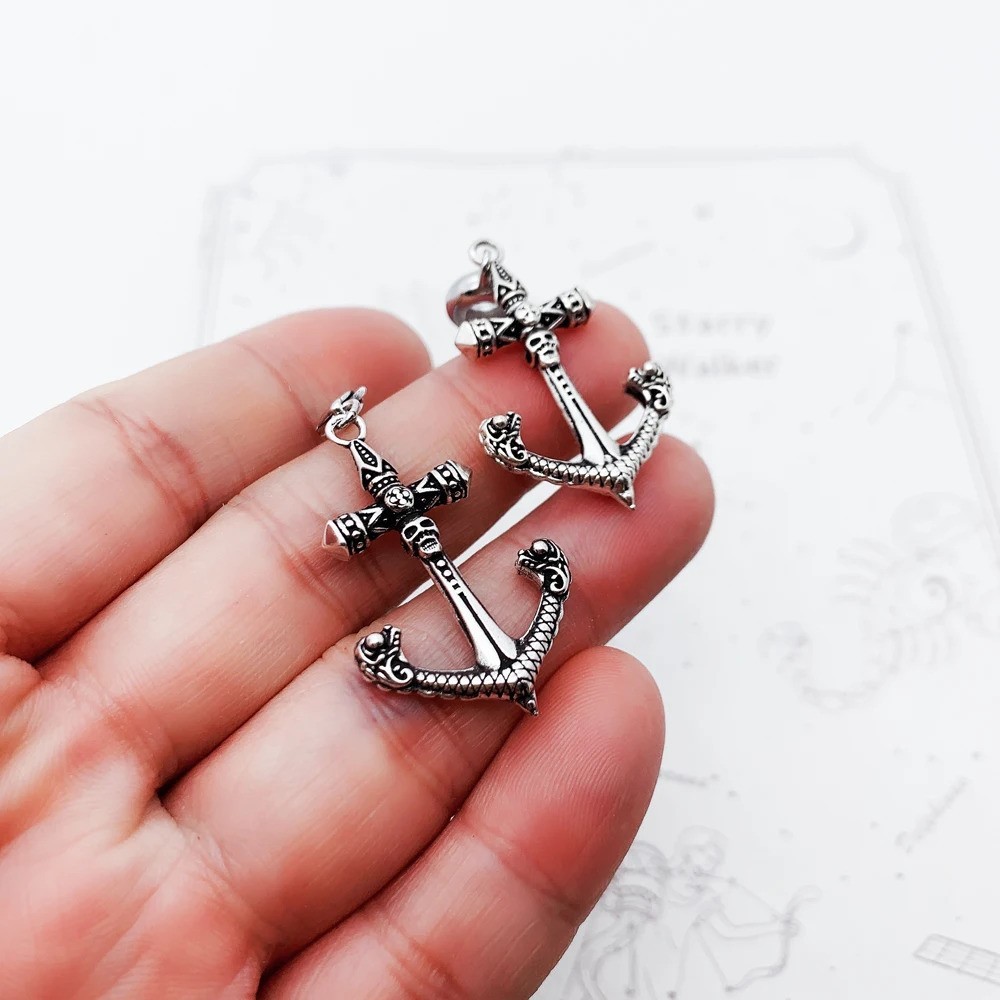 925 Silver Anchor Skull Vintage Pendant Charm Lobster Lock