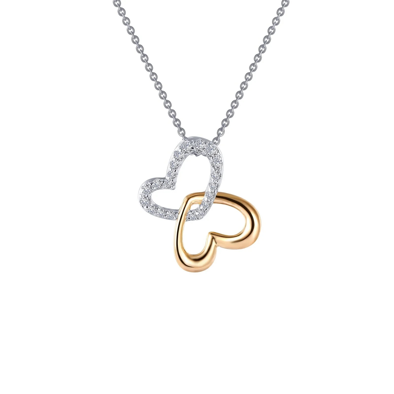 BRAND NEW Lafonn Platinum Plated 0.45CTW Double-Heart Shadow Necklace N0141CLT18