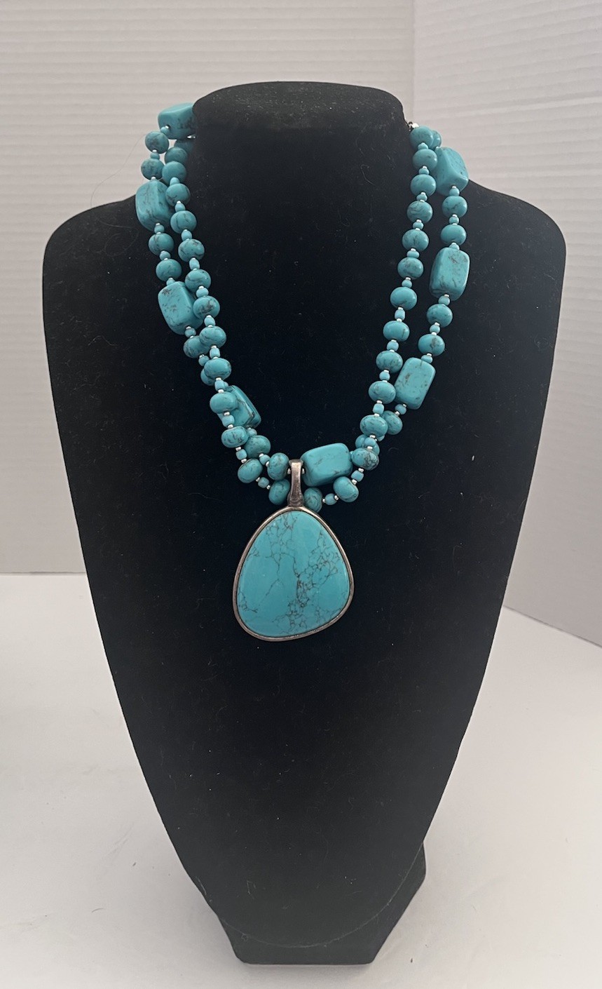 Premier Designs Faux Turquoise Double Strand Necklace w/Removable Pendant SALE!