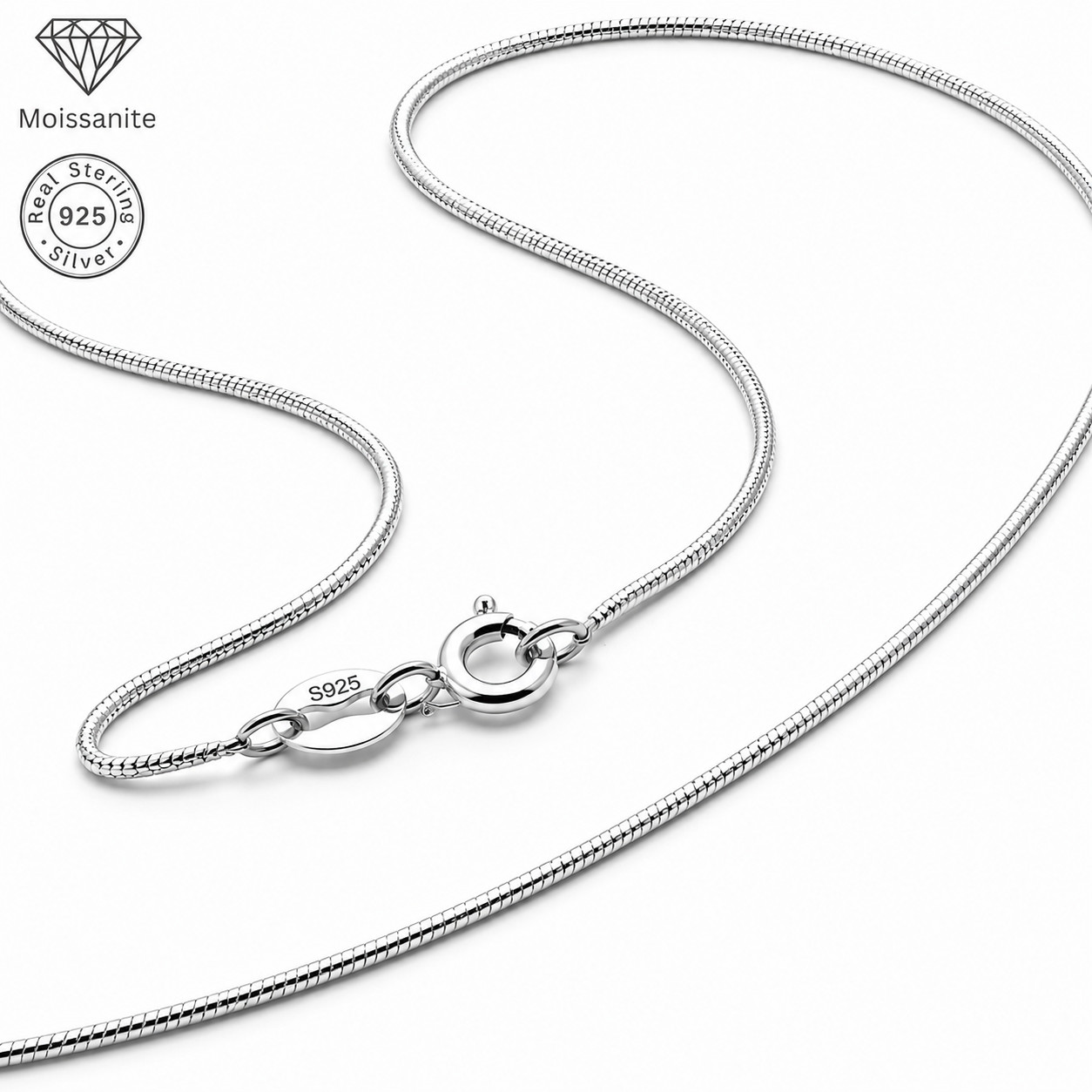Real 925 Sterling Silver Italian Tarnish-Resist/Nickle-FREE Snake Chain Necklace