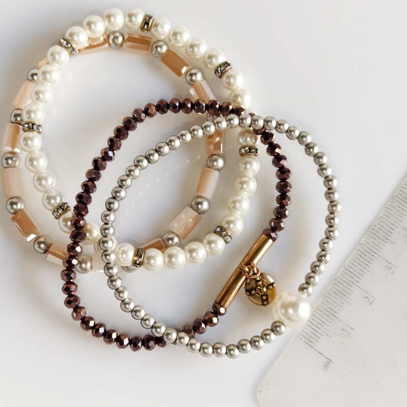 4pcs Chicos Beads Stackable Stretch Bracelet Retro Women Party Vacation Jewelry