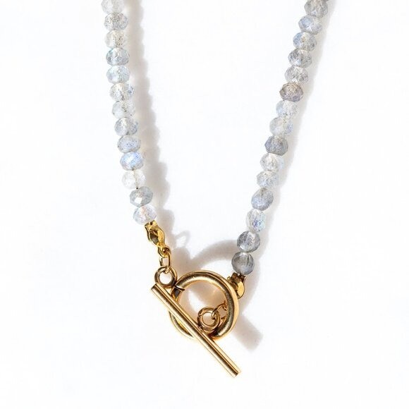 Labradorite Beaded Necklace Gold Toggle Clasp Waterproof Gold Gemstone Jewelry