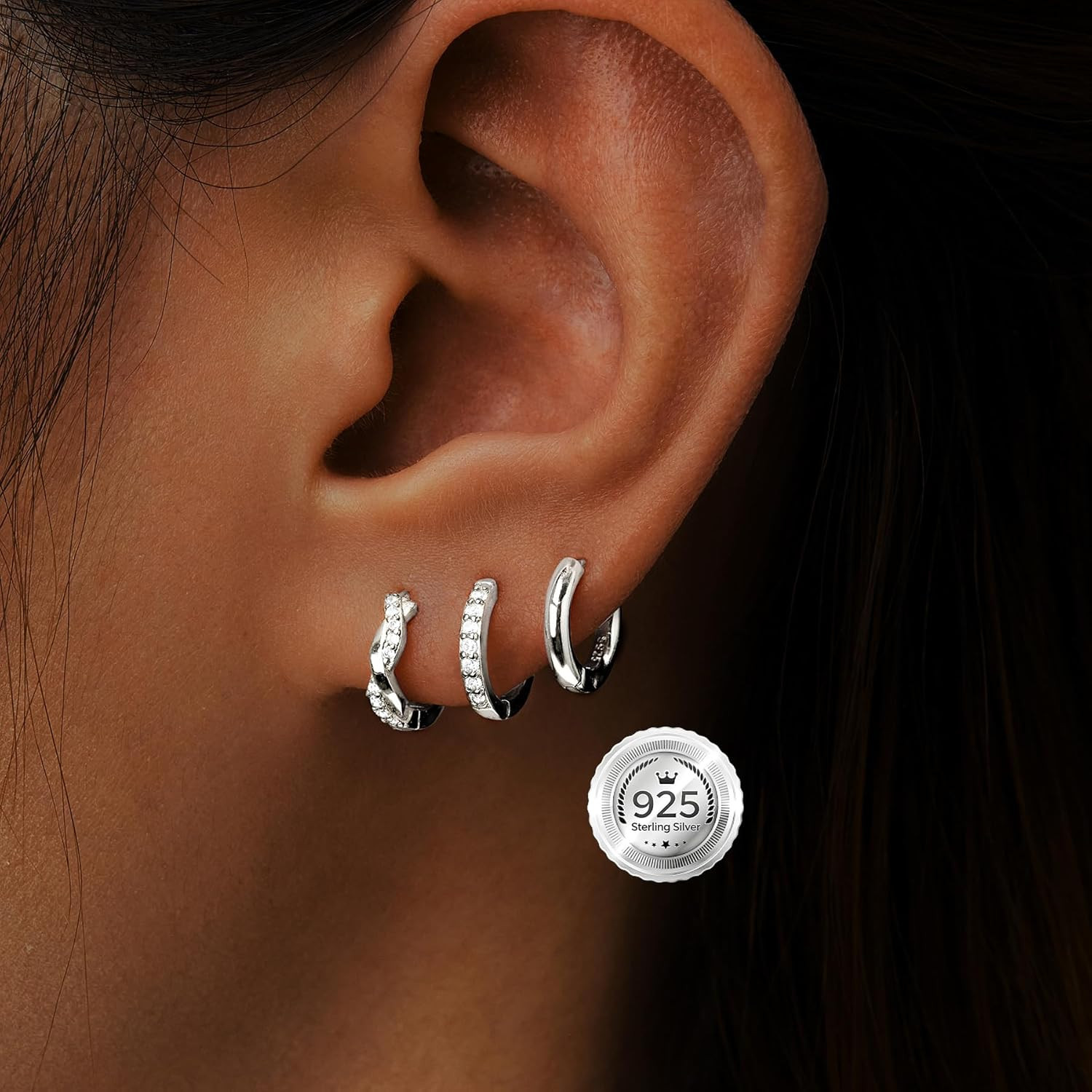 14K Gold Plated Huggie Hoop Earrings for Women, Small Sterling Silver Earring Se