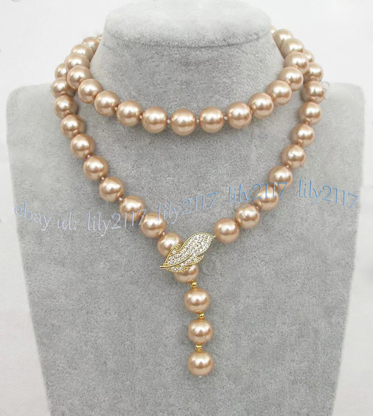 Elegant Champagne South Sea Shell Pearl Round Beads Necklace 14-50” 8-14mm