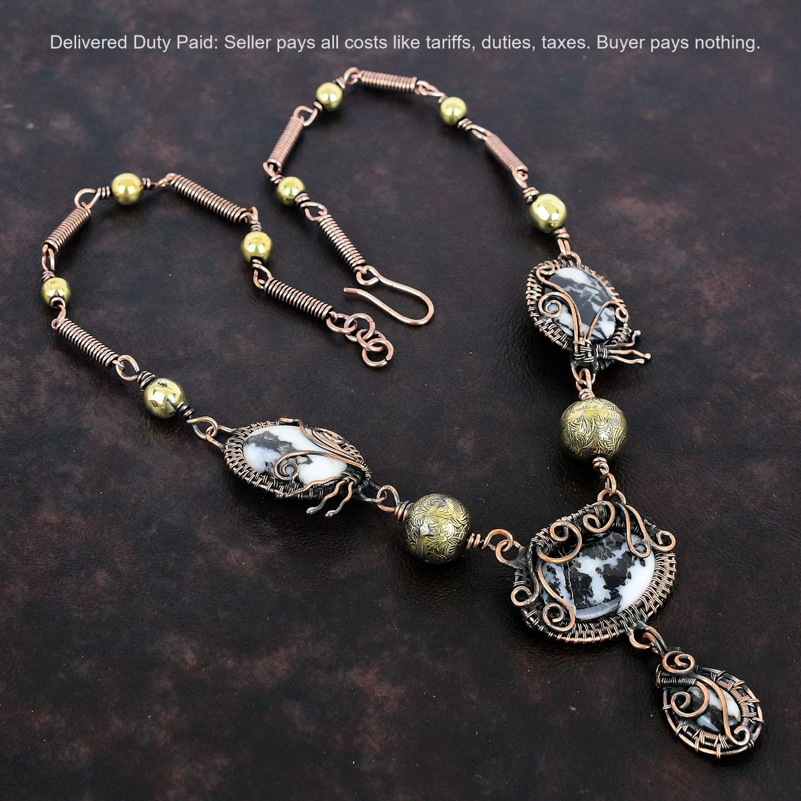White Buffalo Turquoise Stone Copper Chain Unique Artisan Wire Wrapped Necklace