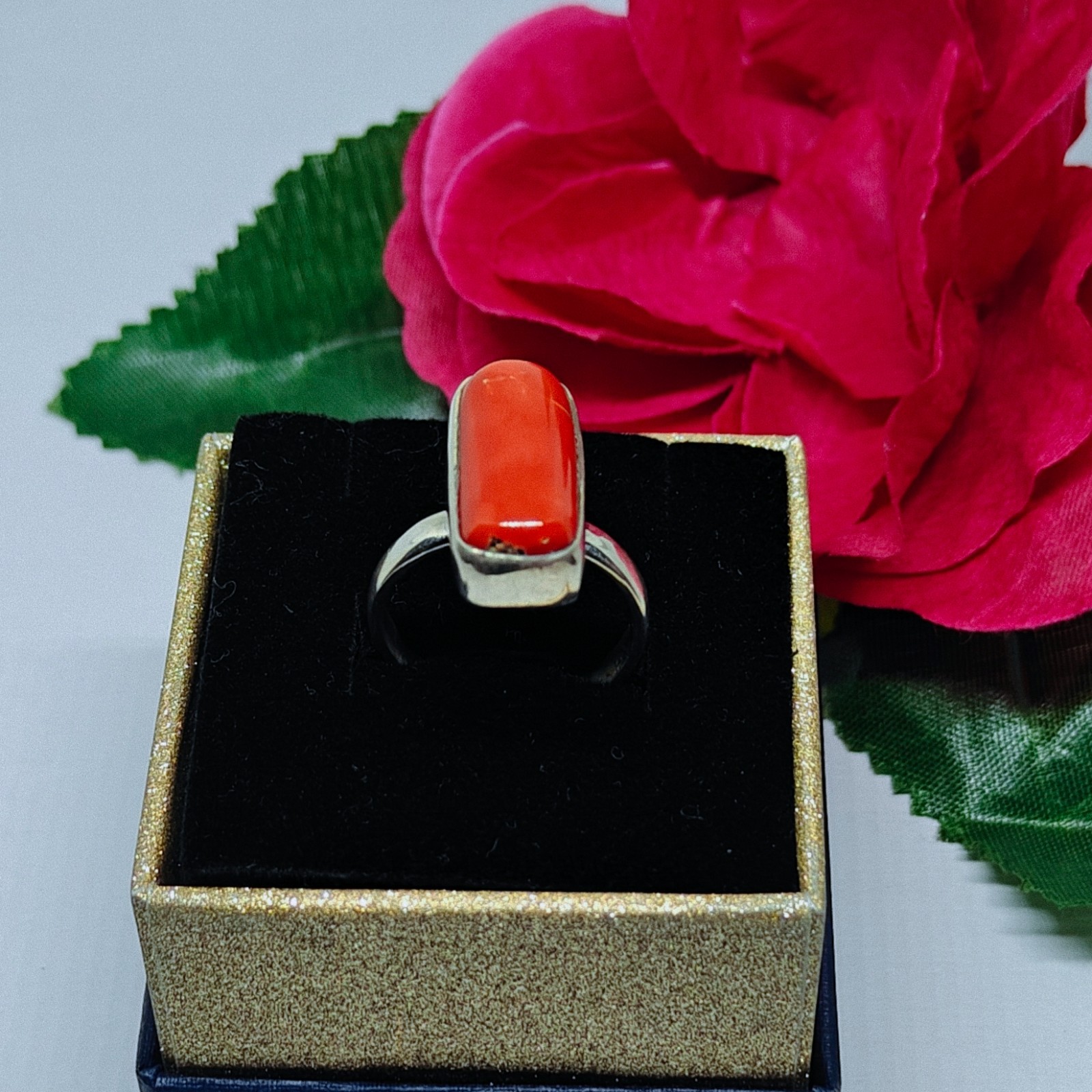 Red Coral 92.5 Sterling Silver Ring Gemstone Adjustable Wedding Jewelry Gift.