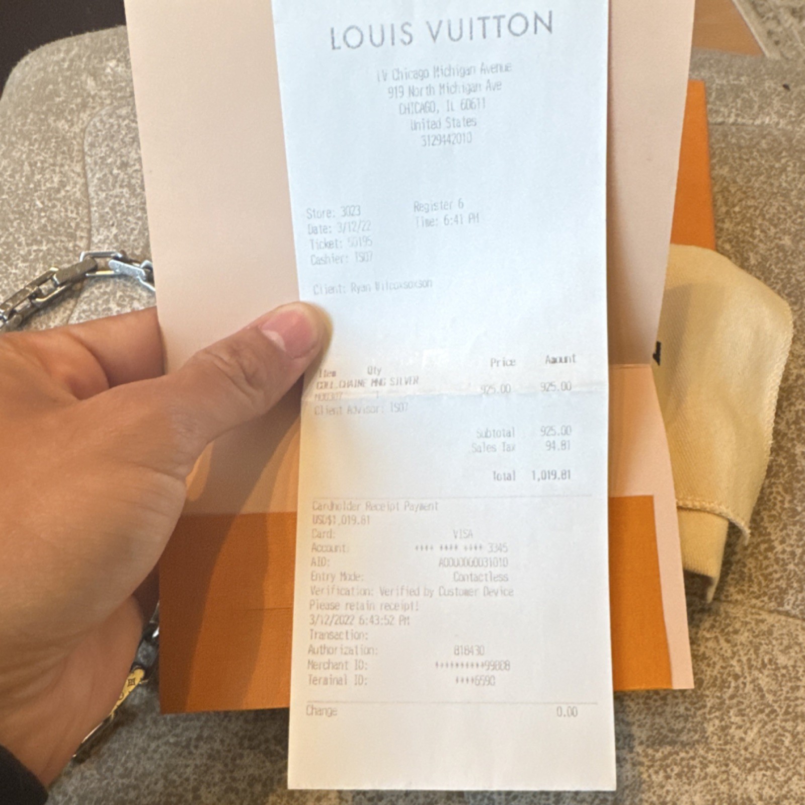 Louis Vuitton monogram Chain Necklace with Box & Receipt
