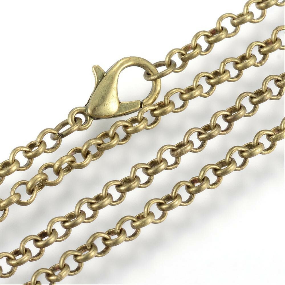 Antique Brass Bronze 30″ 75cm Long Round 3mm Rolo Link Chain Necklace