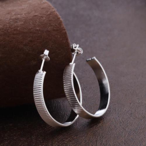 Pretty New Silver Plated Line Textured 1″ Round Stud Post Back Hoop Earrings