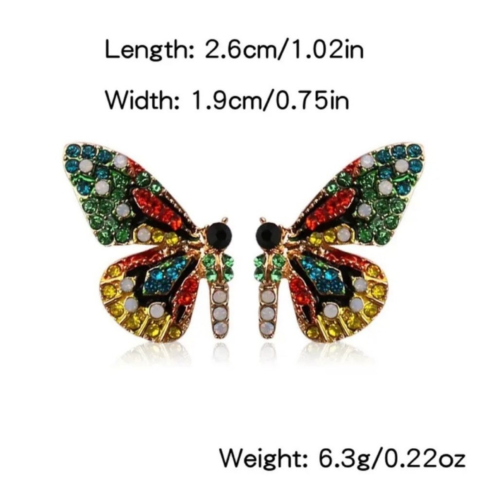 Multicolor rhinestone colorful Butterfly stud earrings similar to free people