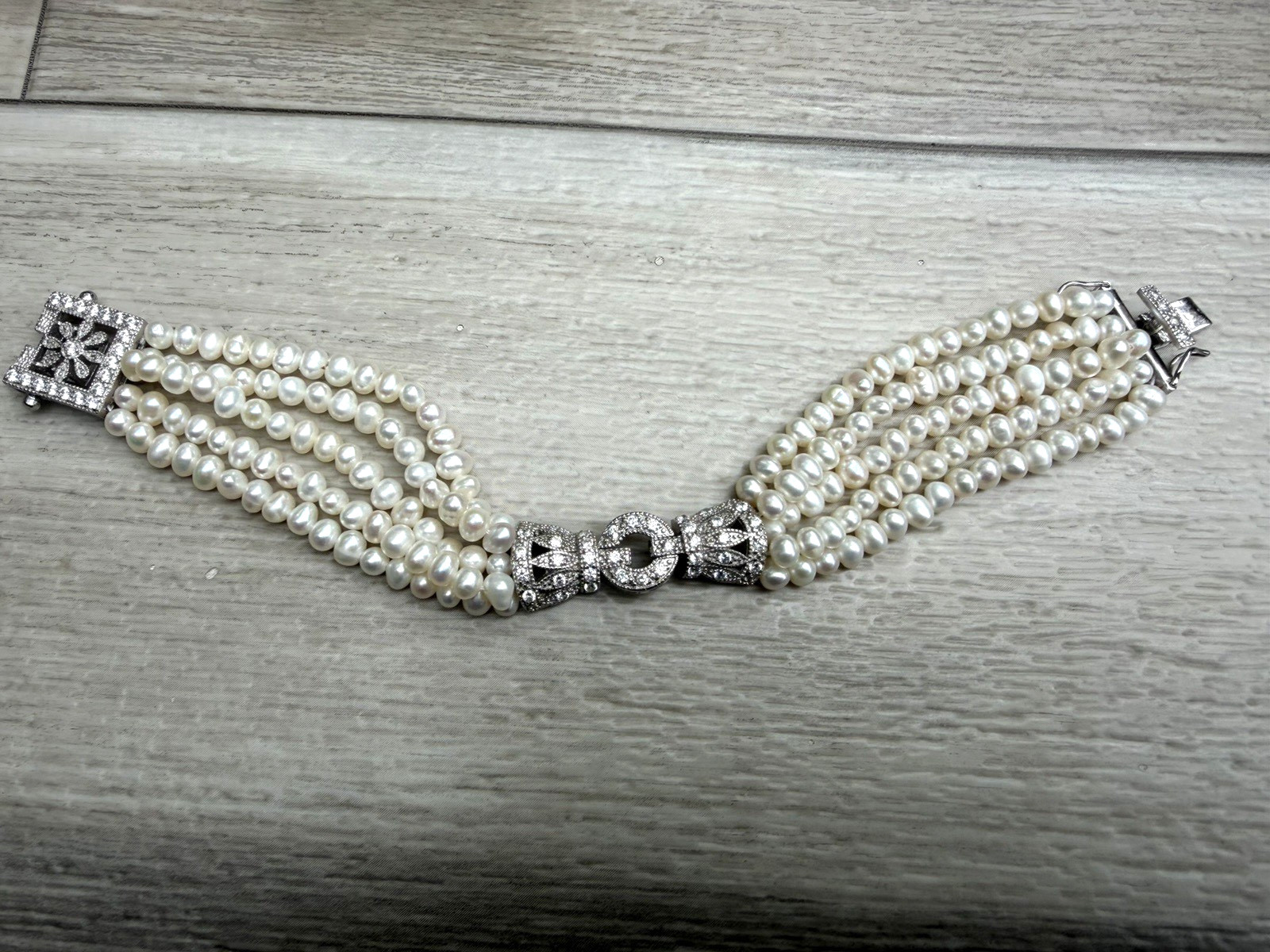 Sterling Silver 925 by Calvier Designer custom bracelet Pearls With Crystals