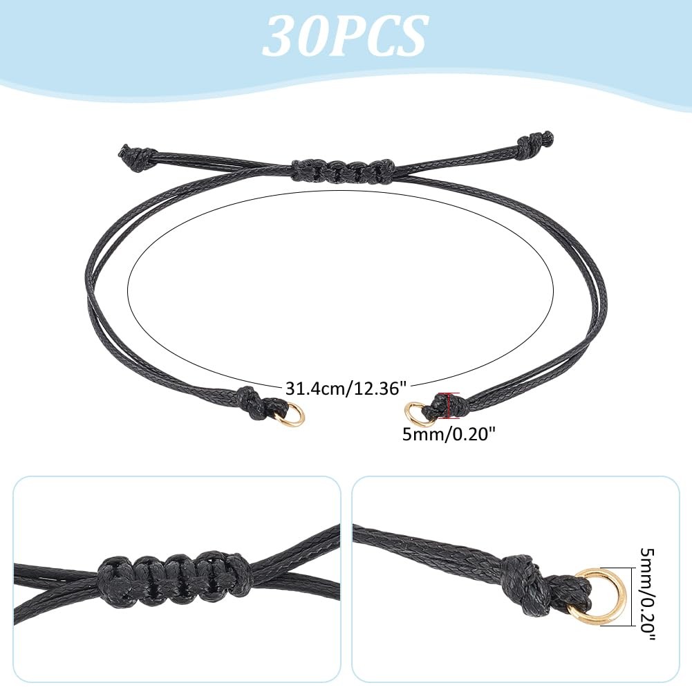 about 30Pcs Waxed Polyester Cord Bracelets Semi Finished Bracelet Black Adjus…