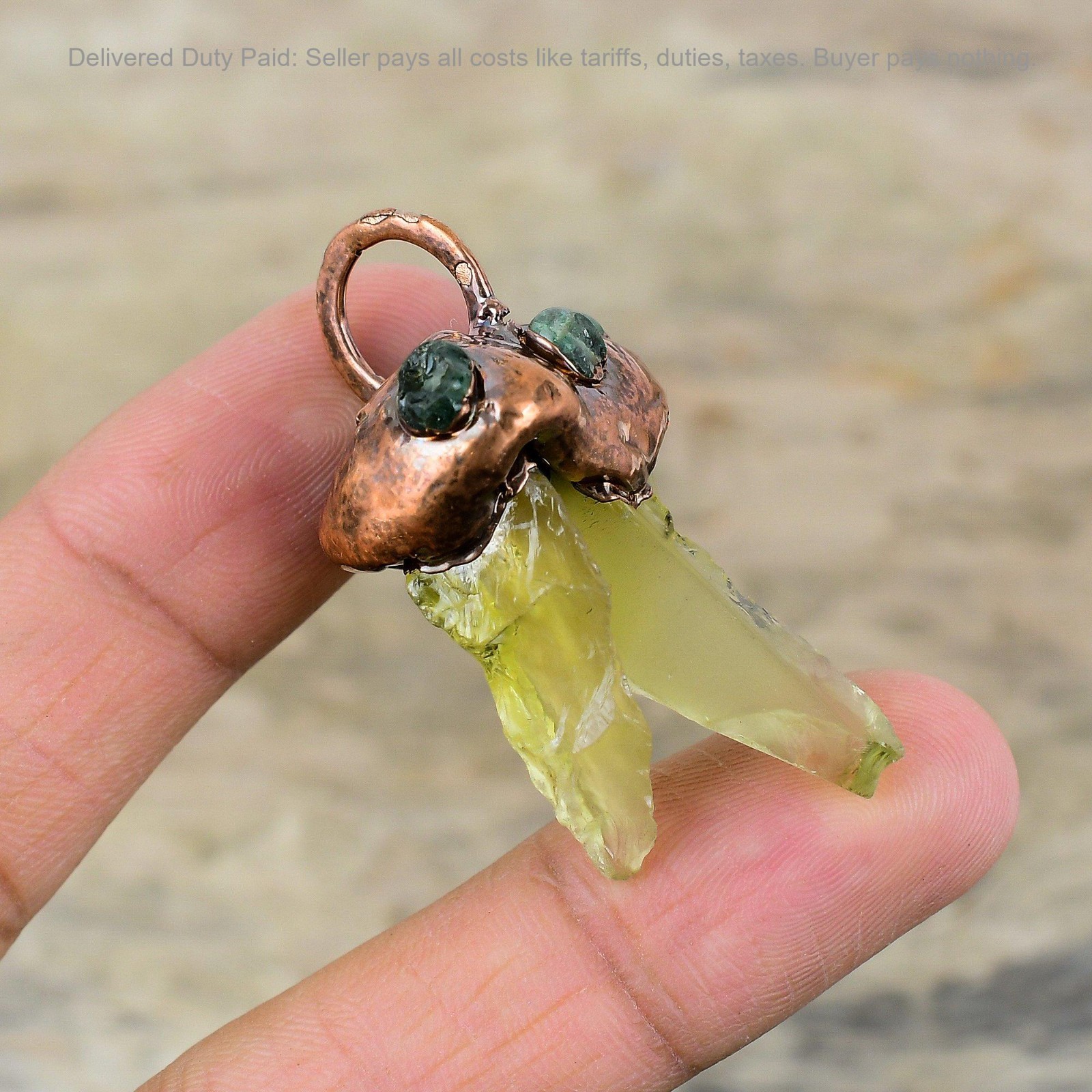Christmas Deal Green Amethyst Rough Stone Electroformed Pendant Jewelry Copper