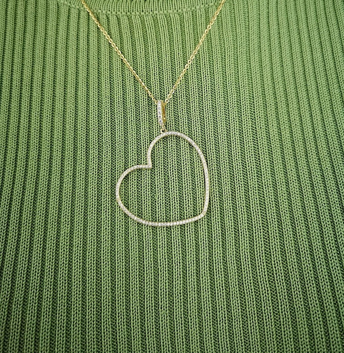 Heart Shape Simulated Diamond Pendant with Chain in 14K White Yellow Gold Finish