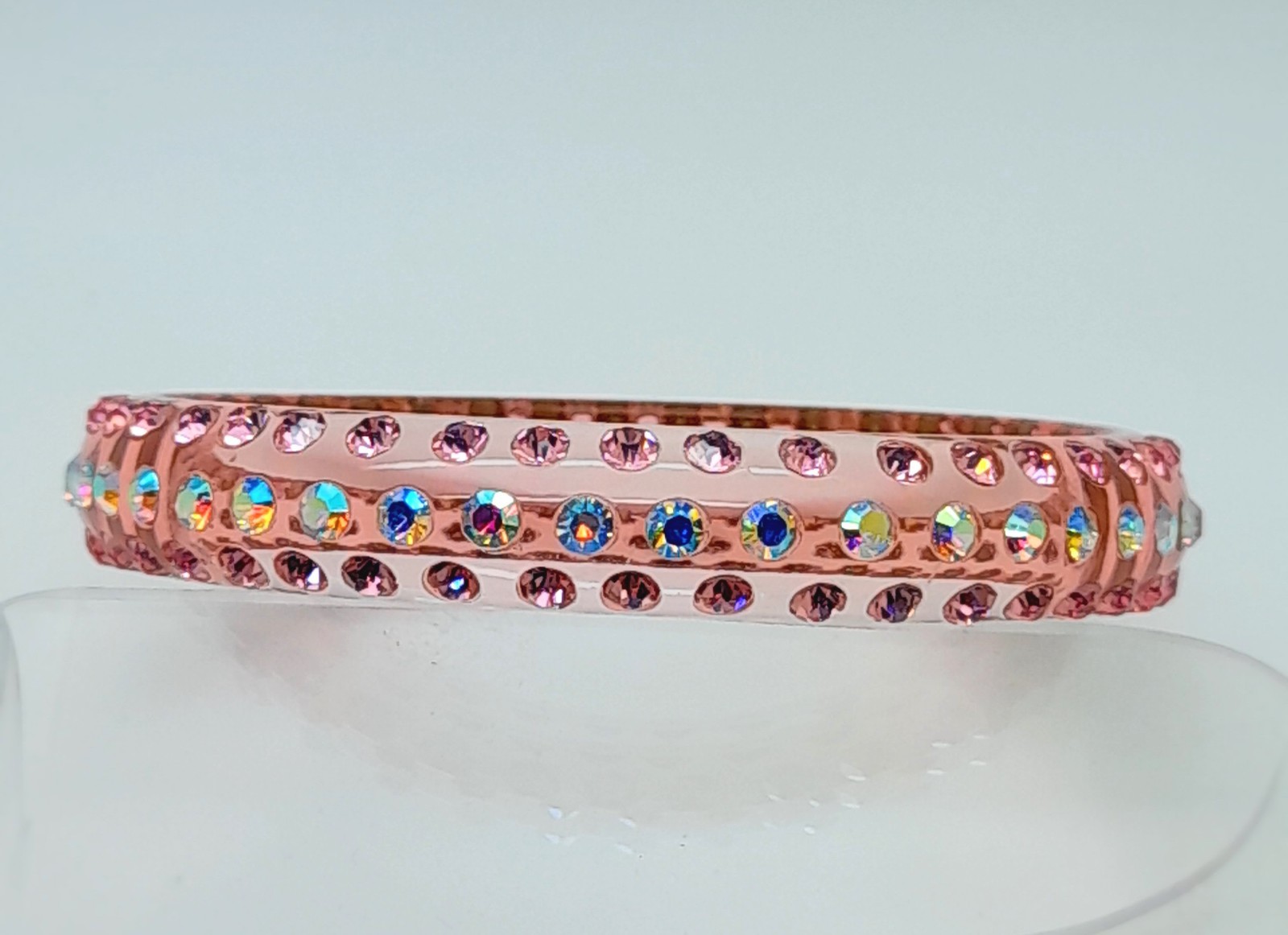 Transparent pink round Plastic pink & ab rhinestone fashion bangle bracelets