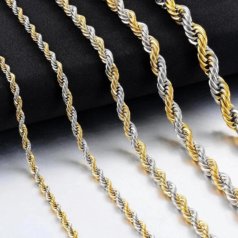 Twisted Rope Chain Necklace For Men Women Stainless Steel No Fade Classic Look