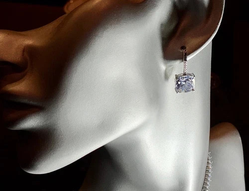3CTW Simulated Diamond Cushion Drop Earrings 10k White Gold Plated Elegant Gift