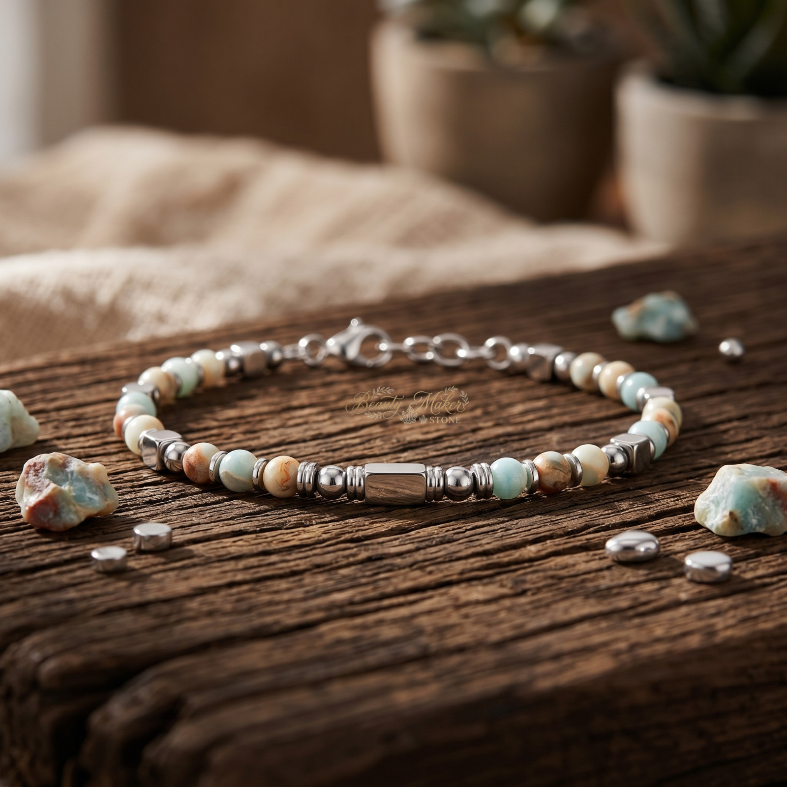 Boho Beaded Bracelet Agalmatolite Natural Stone Growth Witness Birthday Gift