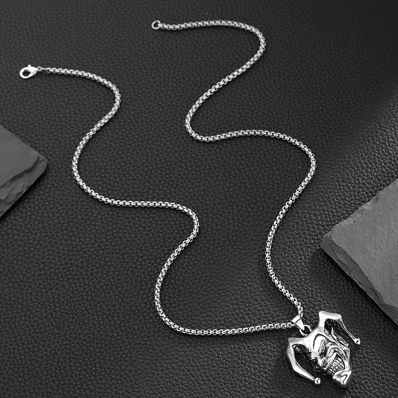 Evil Joker Clown Jewelry Silvery Jester Trickster Movie Pendant Necklace