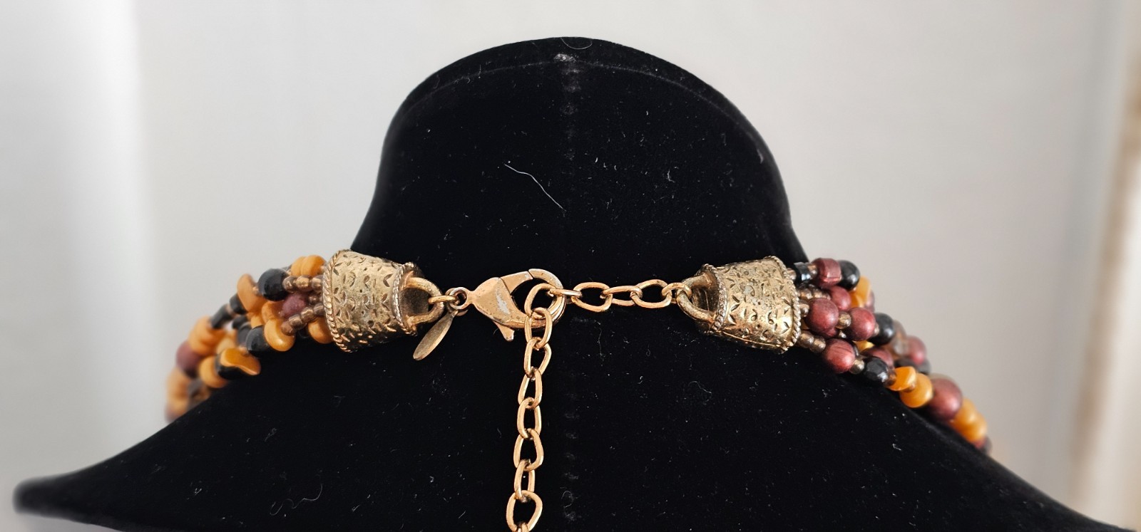 CHICOS 7 strand necklace brown gold beads 21” plus 4 1/2” chain
