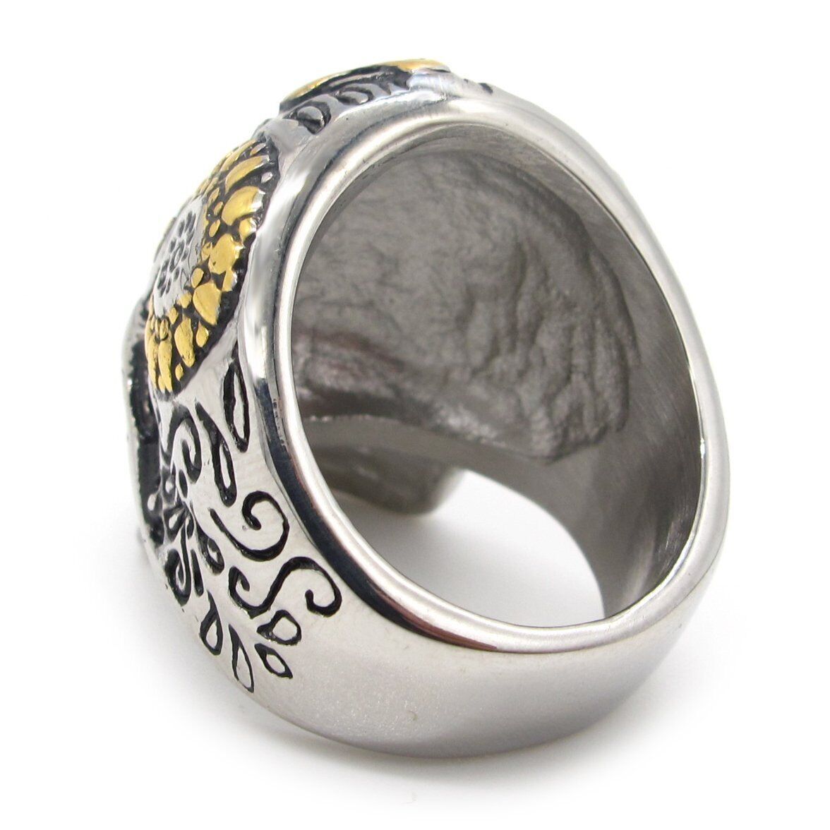 MENDEL Mens Gold Plated Motorcycle Biker Skull Ring Stainless Steel Size 7-15