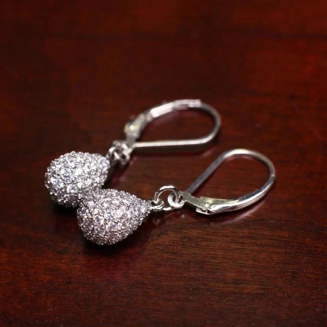 Round Cut Simulated Diamond Drop/Dangle Teardrop Earrings 14k White Gold Plated