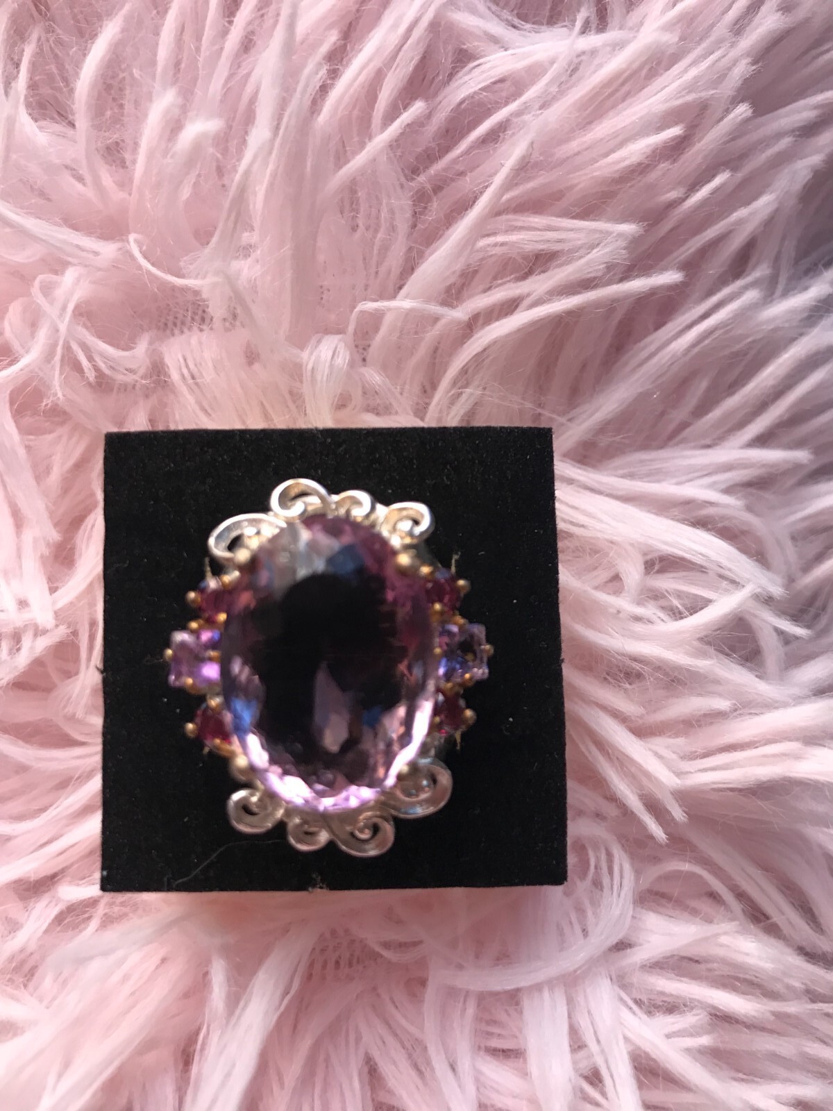 HUGE 18+ CARATS AMITRINE AMETHYST RHODOLITE GARNET RING 925 STERLING SILVER SZ 9