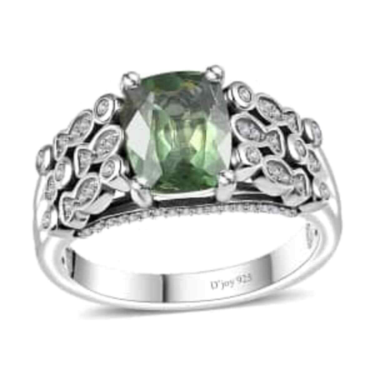 2.50ctw Tanzanian Green Apatite & Moissanite Ring Rhodium Plate Size 7