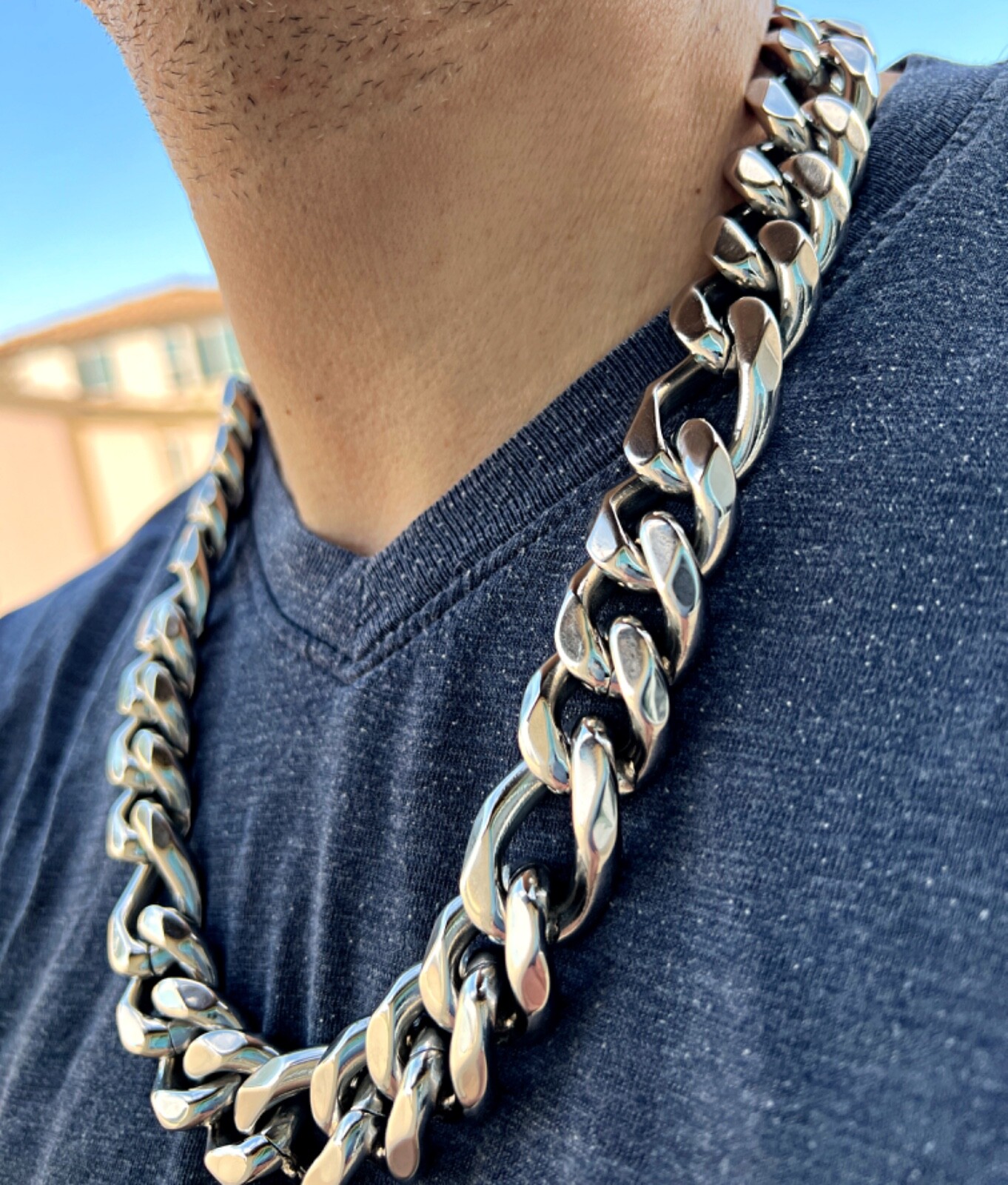Mens Figaro Link Chain 316L Stainless Steel Heavy Necklace 22MM Thick 18″-30″ in