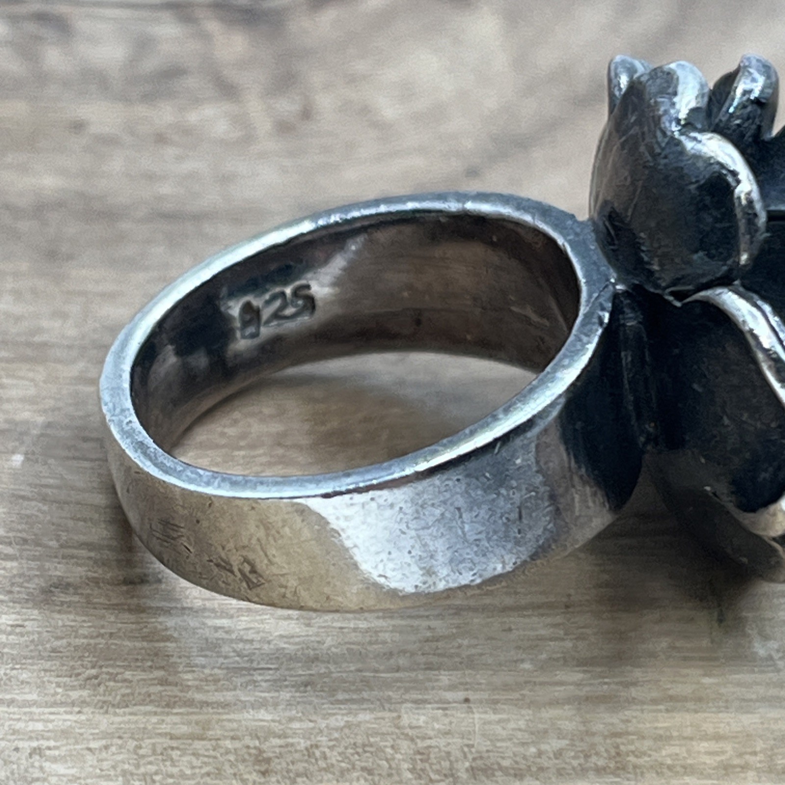 Sterling Silver 925 Chunky 3D Rose Flower Statement Ring Size 4.5 Vintage