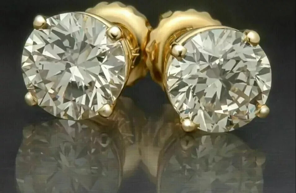 3.00Ct Round Cut Lab Created Diamond Women’s Stud Earrings 14K Yellow Gold Over