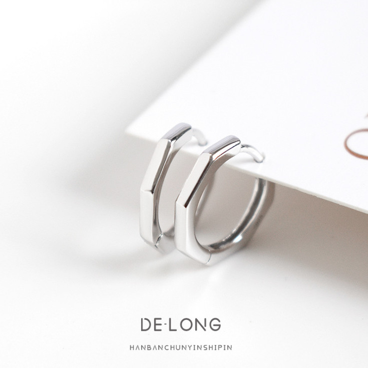 Solid 925 Sterling Silver Octagon Huggie Hoop Earrings Plain 15mm Men Women D25