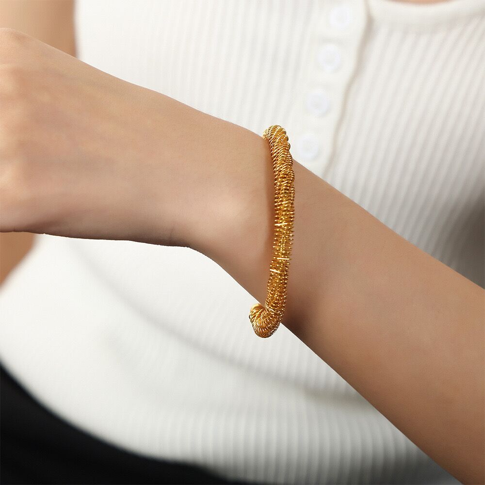 INS Woman 18K Gold Plated Stainless Steel Bracelet Opening Bangle Cuff Wristband