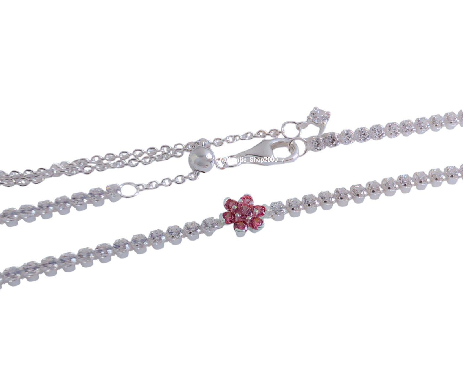 NEW 100% Authentic PANDORA 925 Sparkle Pink Flower Tennis Necklace 394561C01