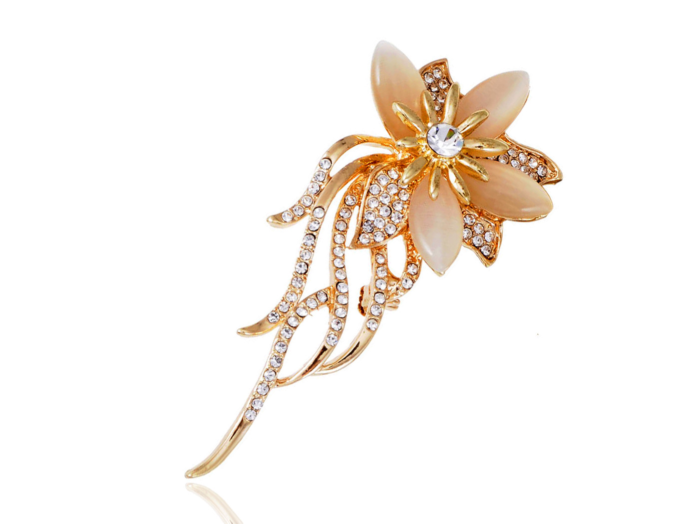 Genuine Crystal Rhinetone Colorful Fire Flame Floral Bead Fashion Pin Brooch