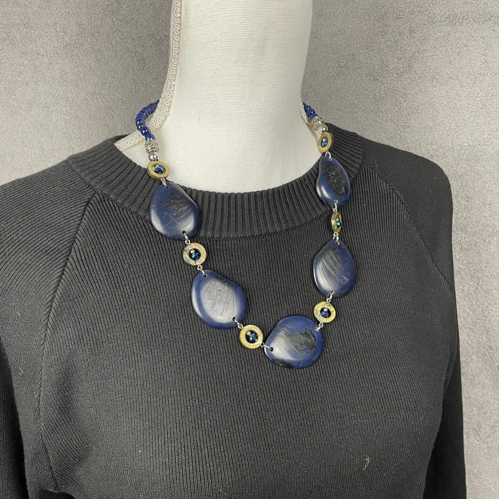 Necklace Blue Beaded Chunky Teardrop Bib 21 In Womens Statement Fashion Jewelry