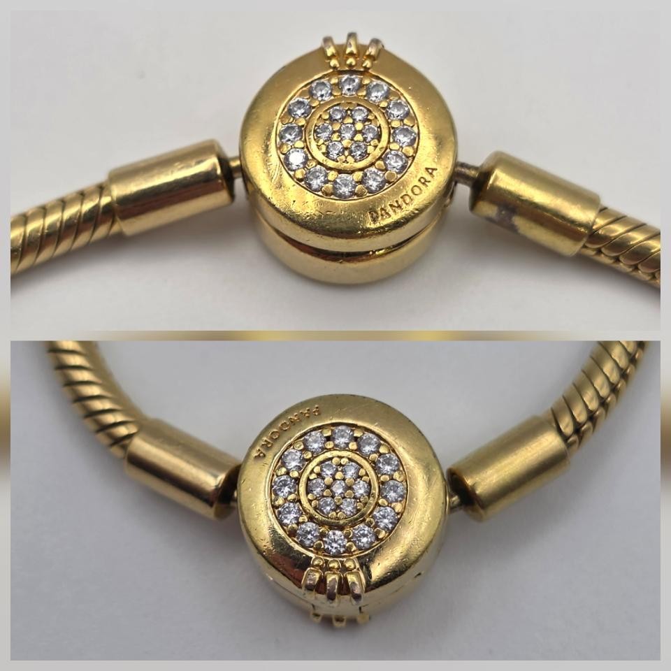 7.1″ Pandora Moments 14K Gold Plated Sparkling Crown O Snake Bracelet 569046C01