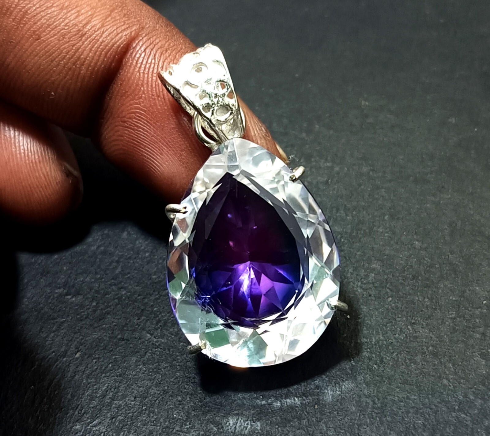 Bi-Color Rare Pitambari Sapphire Pear Natural 58.25 Ct 925 Silver Pendant Gem