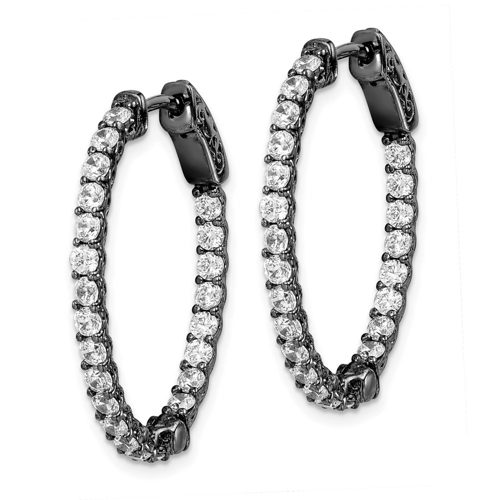 Sterling Shimmer Black Rhodium-plated 46 Stone 2.25mm CZ In and Out Oval Hinged