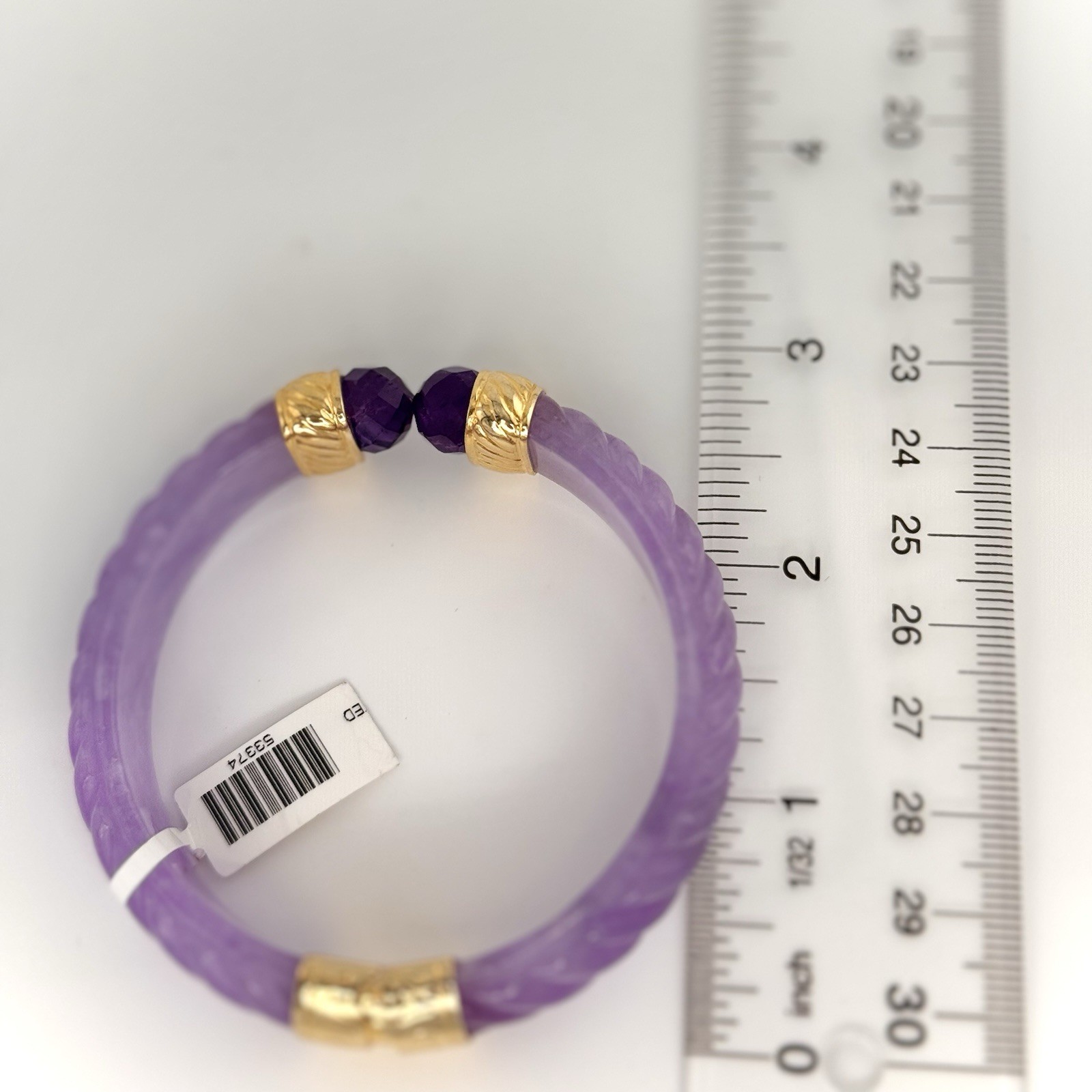 Real Carved Purple Jade Bangle with Gold Plated 925. Rare. Sold Out at $300