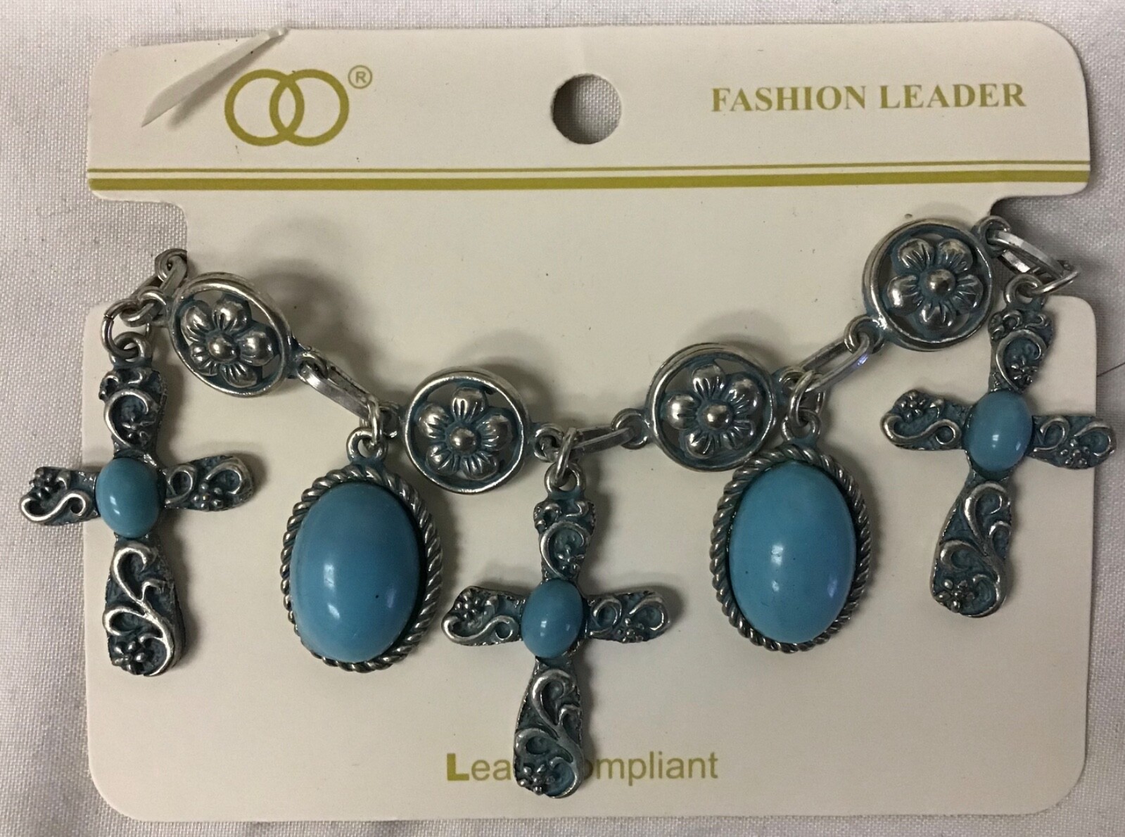 Fashion Leader Lead Compliant Silver Toned Bracelet with Cross Pendants – NEW