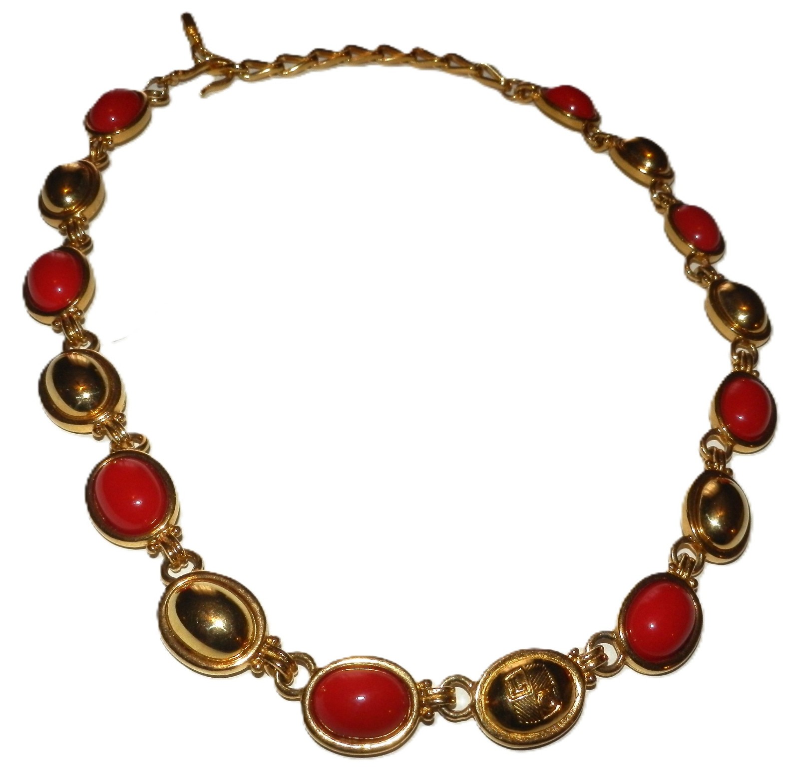 Vintage LC Crown Mark Red Cabochon Gold Tone Necklace Choker 17″ Lia Sophia