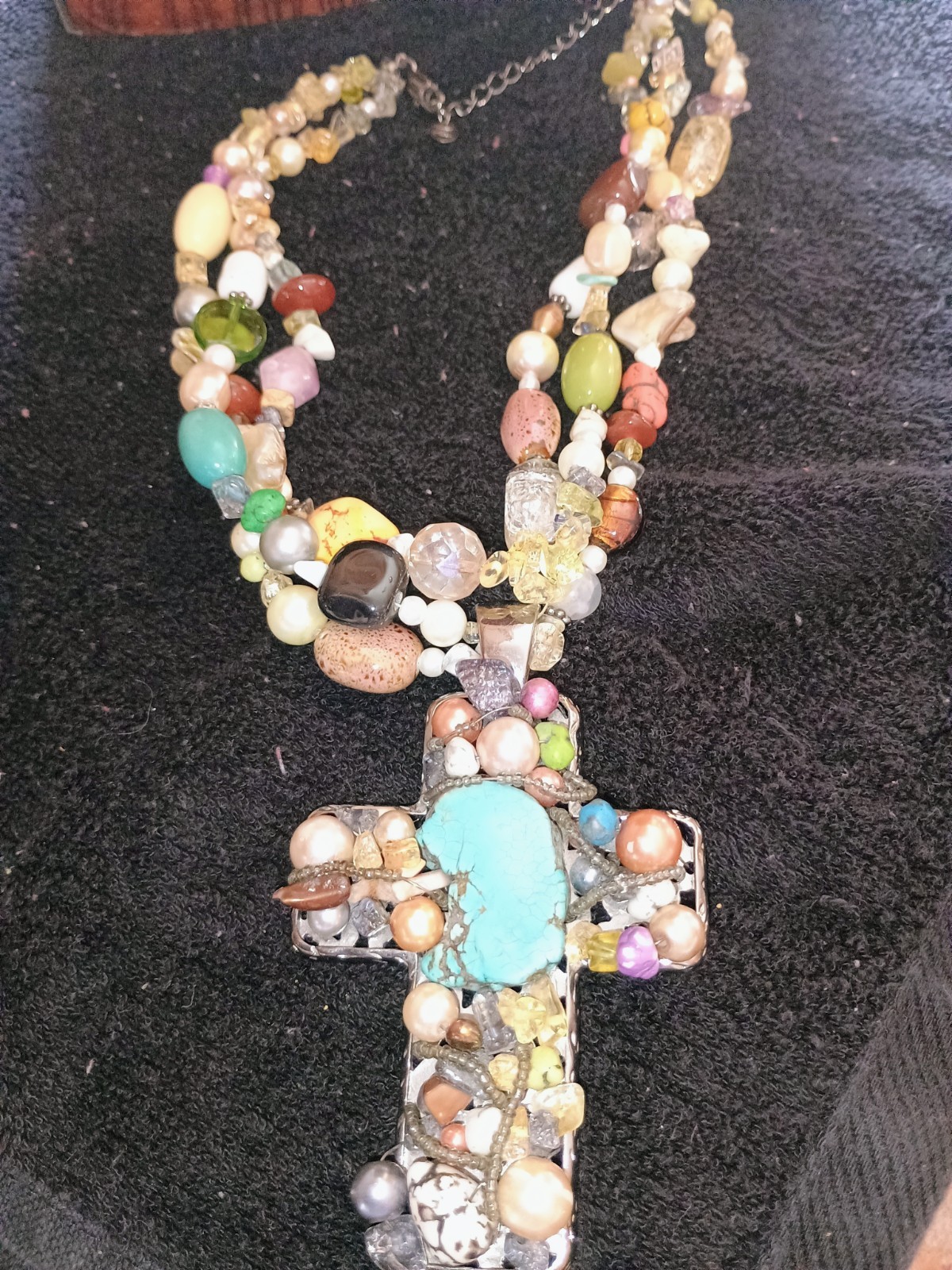 Chunky Multi Stone Cross Necklace