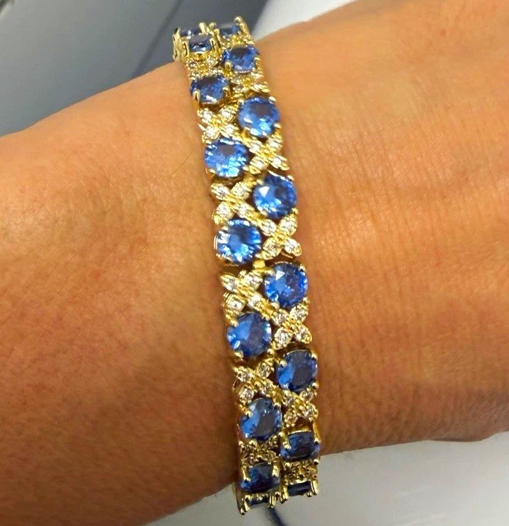 18K Gold Filled Over Brass Blue AAA CZ Tennis Bracelet 7”